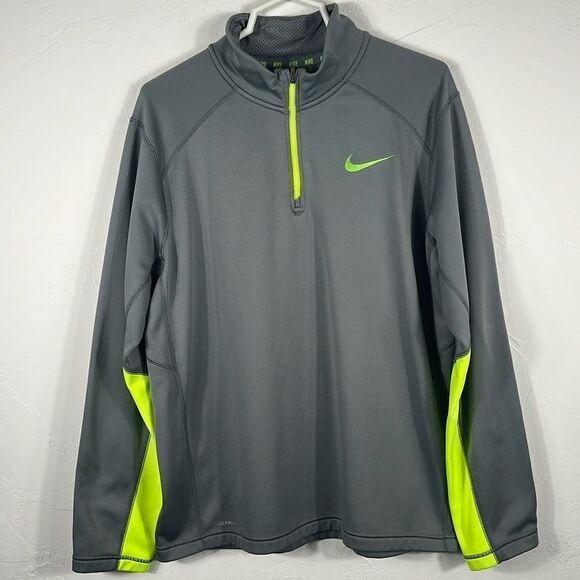 🔥 Nike Therma-Fit Men's Gray/Neon 1/4 Zip Pull Over Fleece Sweatshirt Sz L -EUC - Picture 1 of 8